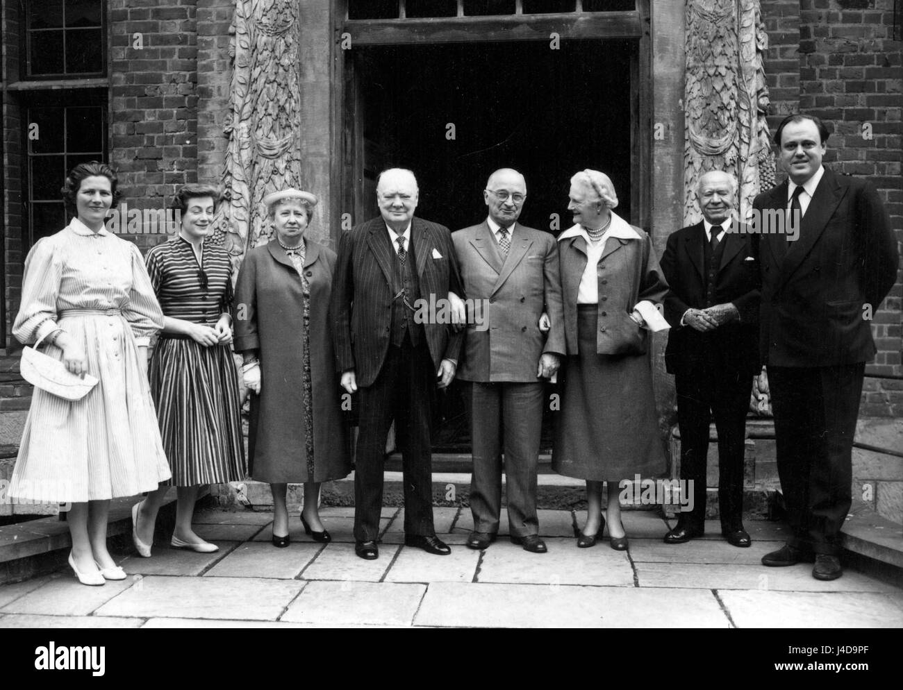 Sir Winston Churchill with Harry Truman (centre, right), ex-President of the United States, at Chartwell, Kent. *Neg Corrupt. Scanned from contact Stock Photo