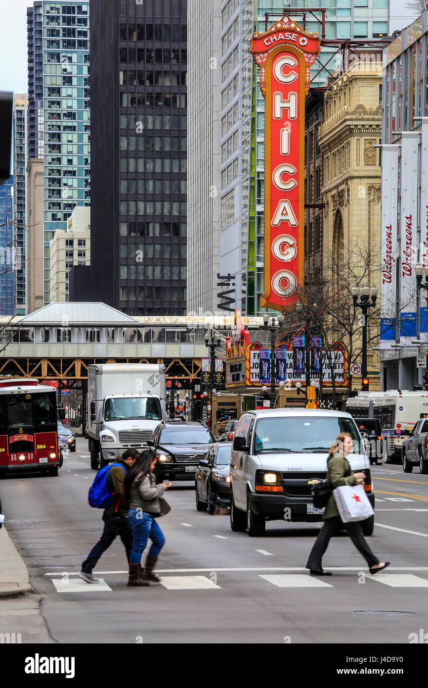 Chicago, Street Scene at Chicago Theater, Chicago, Illinois, USA, North