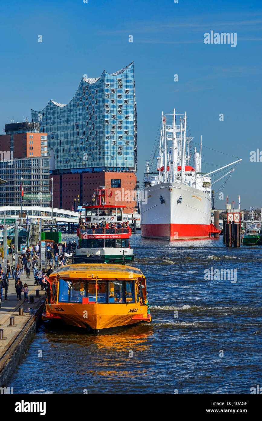 Hamburg harbour with the Elbphilharmonie and the museum ship Cap San Diego in Germany, Europe, Hamburger Hafen mit der Elbphilharmonie und dem Museums Stock Photo