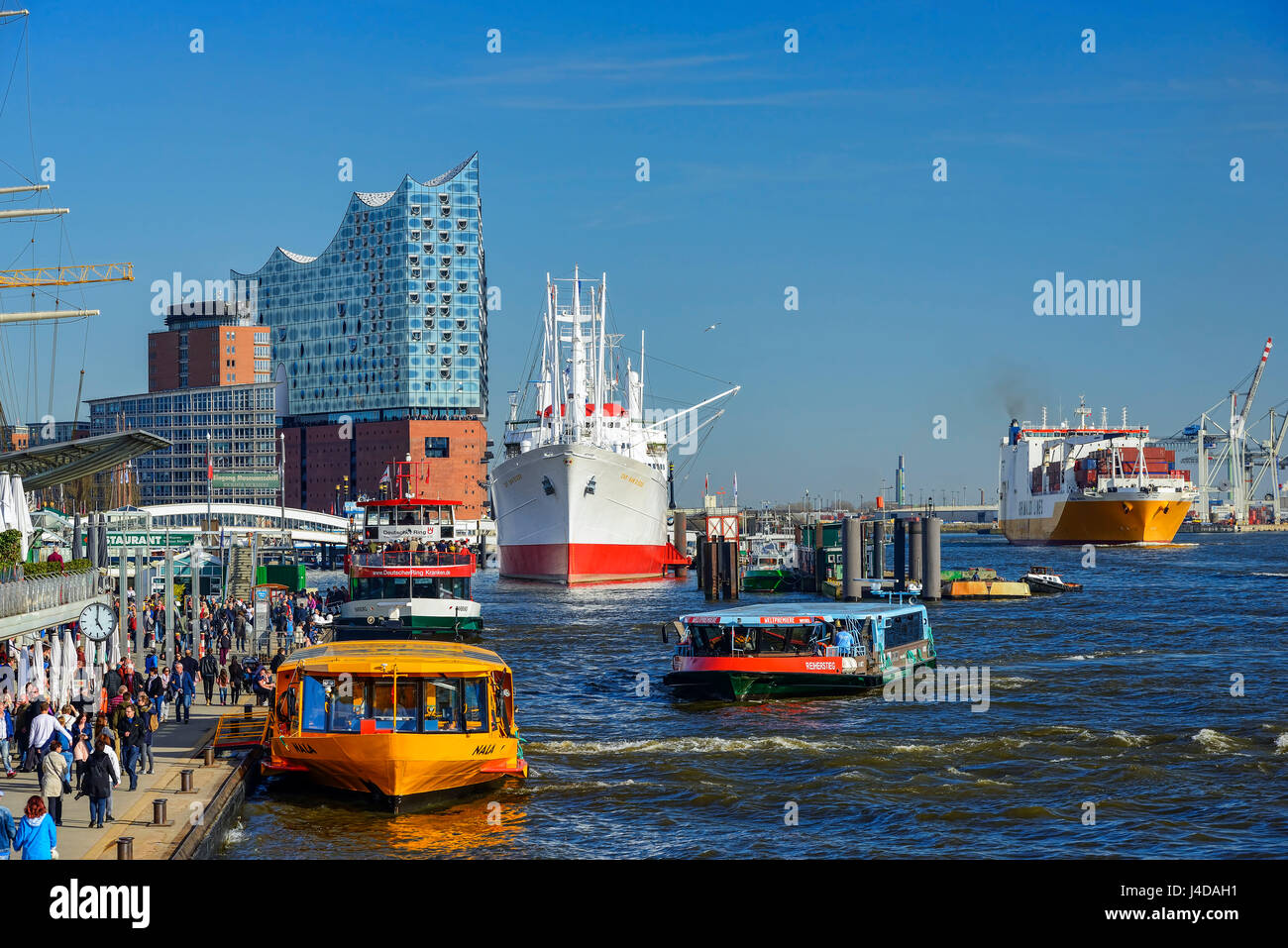 Hamburg harbour with the Elbphilharmonie and the museum ship Cap San Diego in Germany, Europe, Hamburger Hafen mit der Elbphilharmonie und dem Museums Stock Photo
