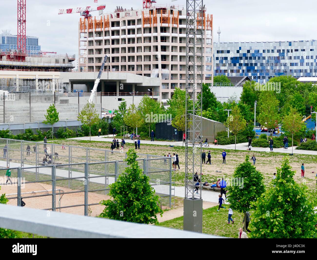 Urban growth around the Parc Martin Luther King in the Clichy-Batignolles eco district. Paris, France Stock Photo