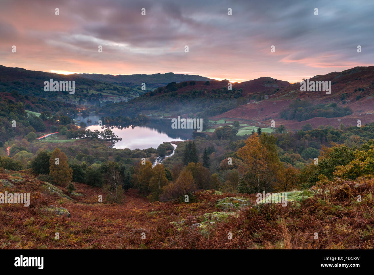 A view over Rydal Water from White Moss Common, Lake District National Park, Cumbria, England, United Kingdom, Europe. Stock Photo