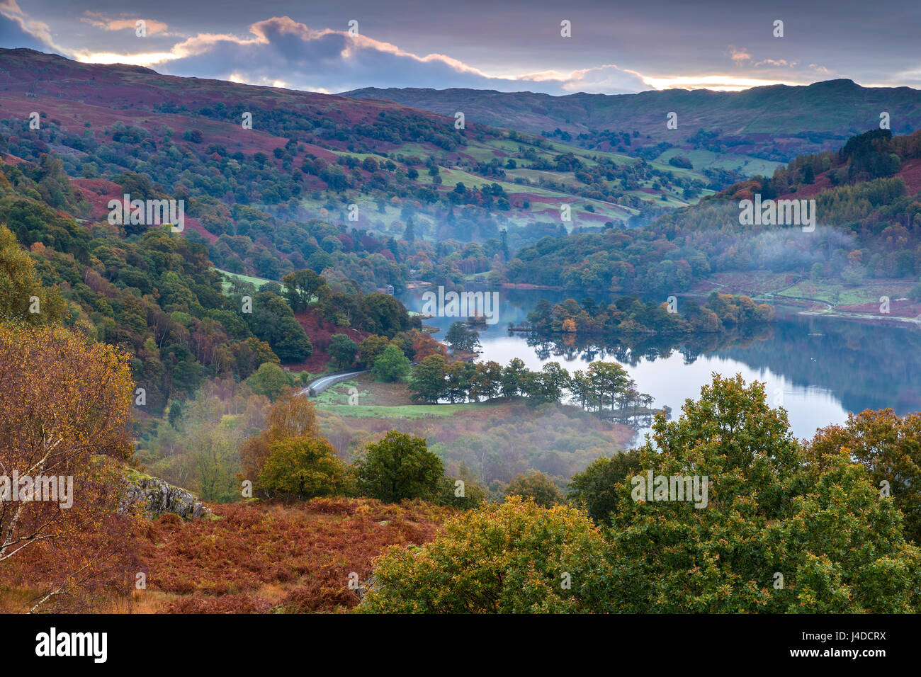 A view over Rydal Water from White Moss Common, Lake District National Park, Cumbria, England, United Kingdom, Europe. Stock Photo