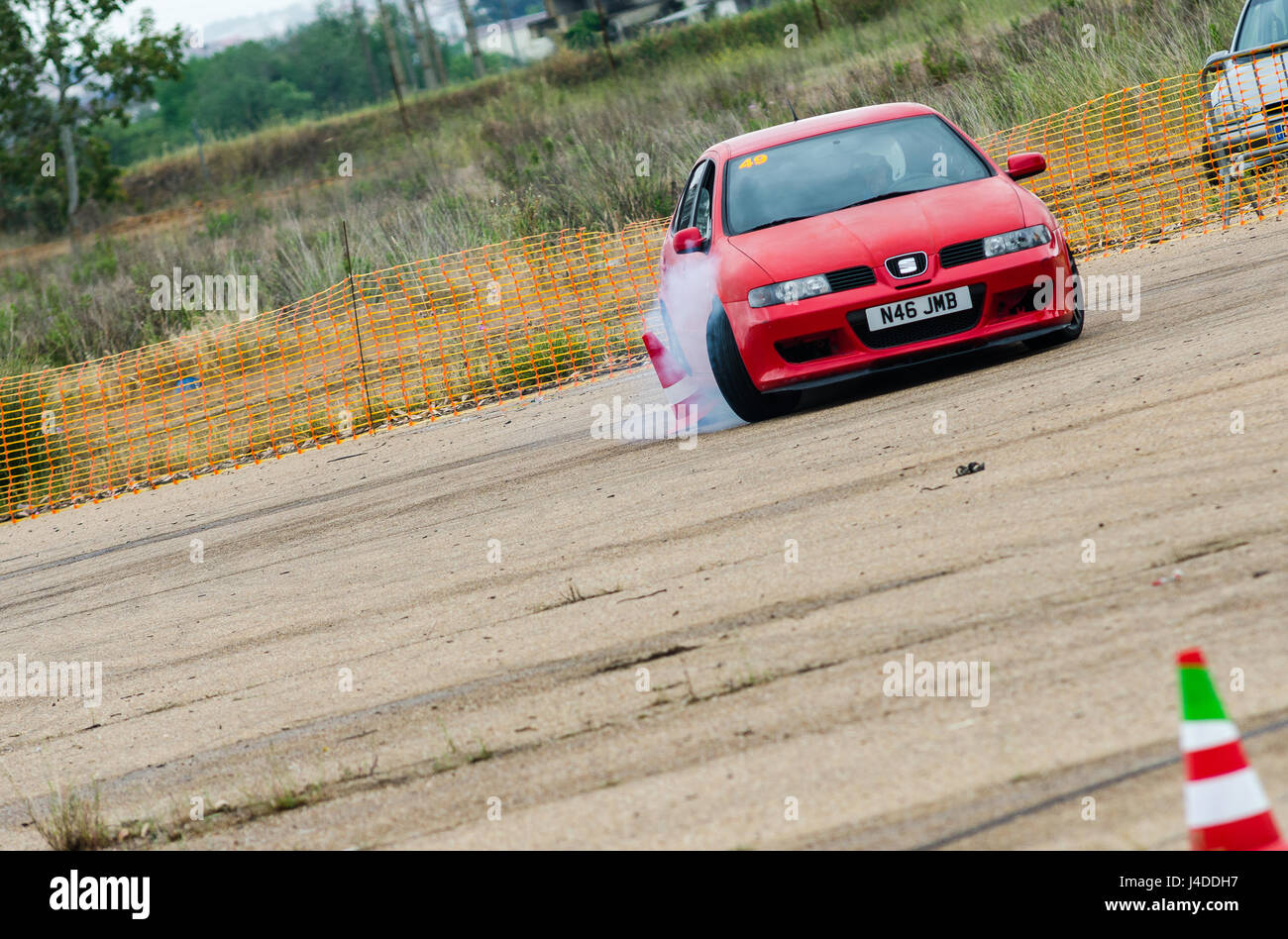 Caia, Portugal - April 30, 2017: Unidentified driver participates in a drifting demonstration at Drift Garnd Prix of Caia Contest. Stock Photo