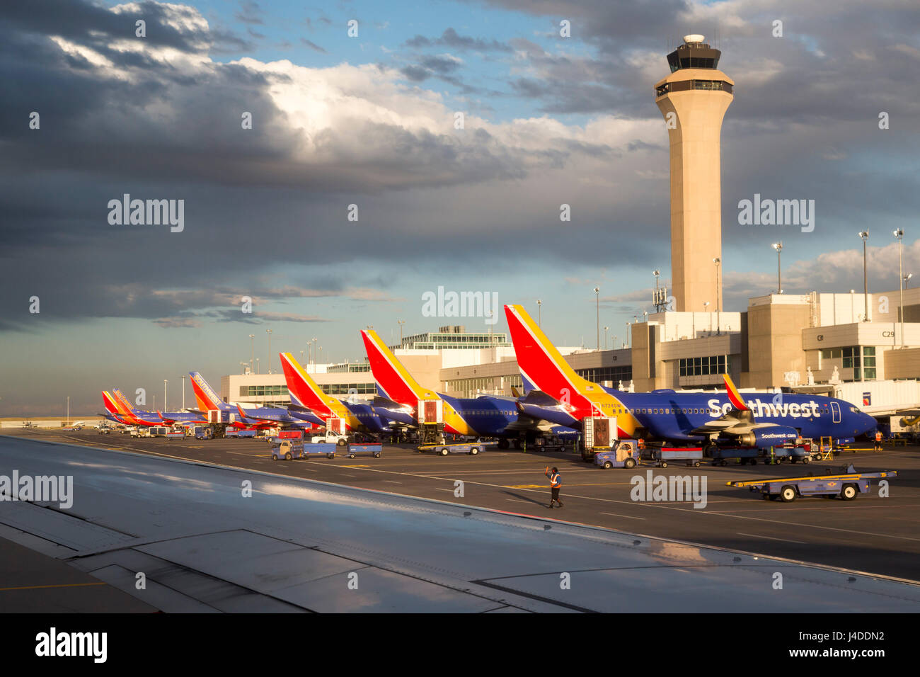 Denver, Colorado - Southwest Airlines planes at the passenger terminal at Denver International Airport. Stock Photo