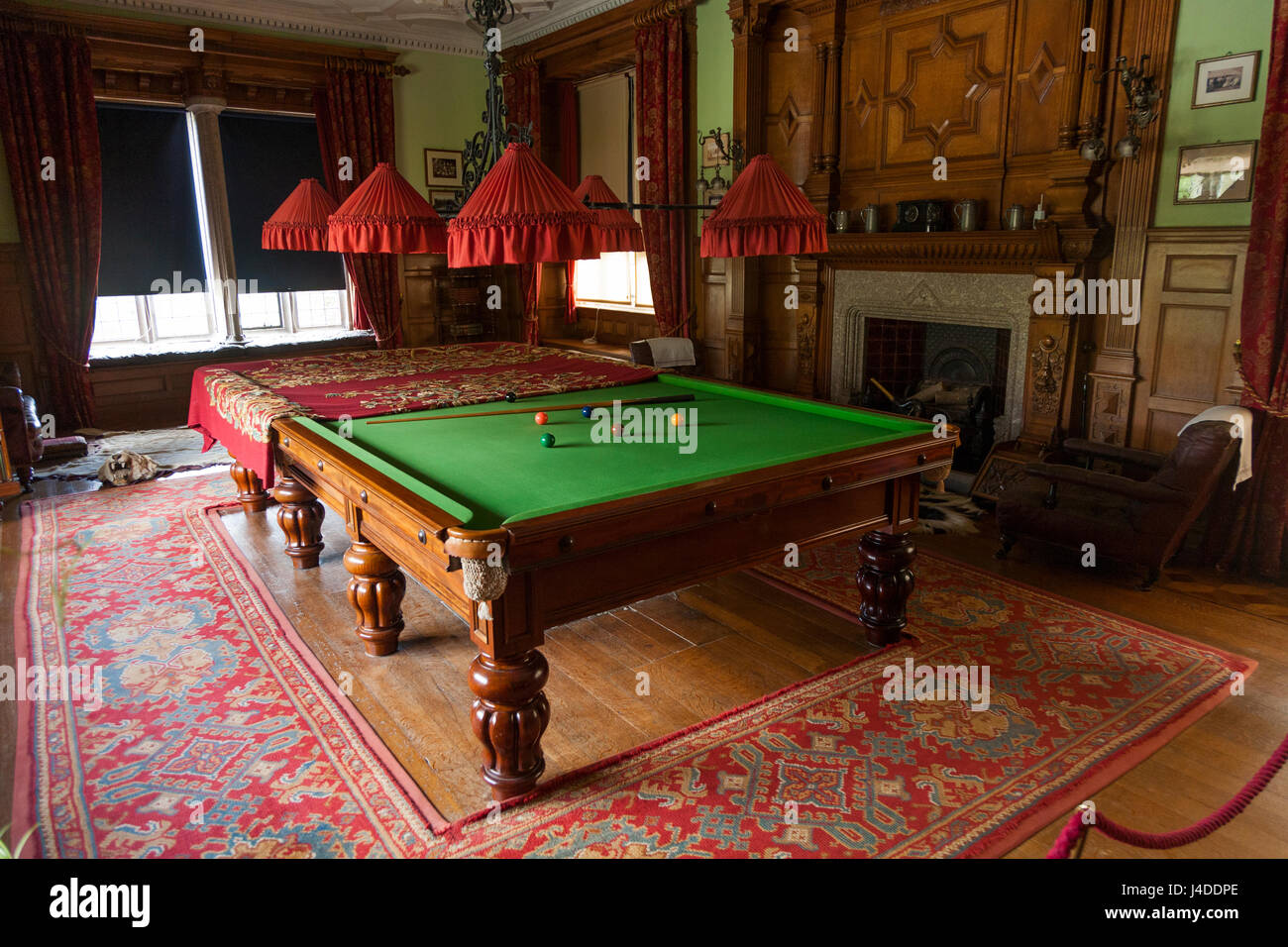 Billiards room and table / Games room at Lanhydrock, Bodmin, Cornwall. (70) Stock Photo