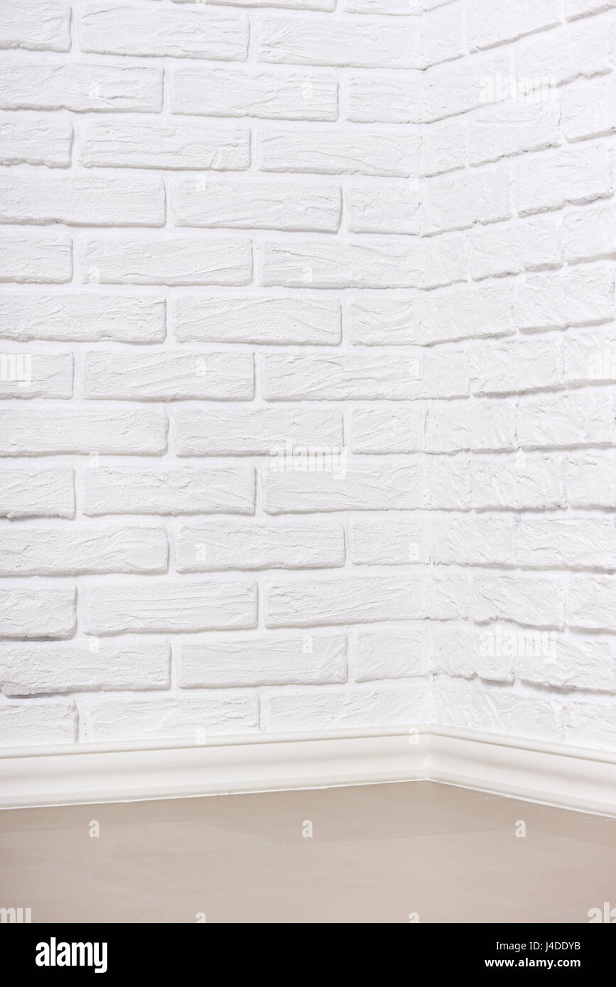 white brick wall with tiled floor, abstract background photo Stock ...