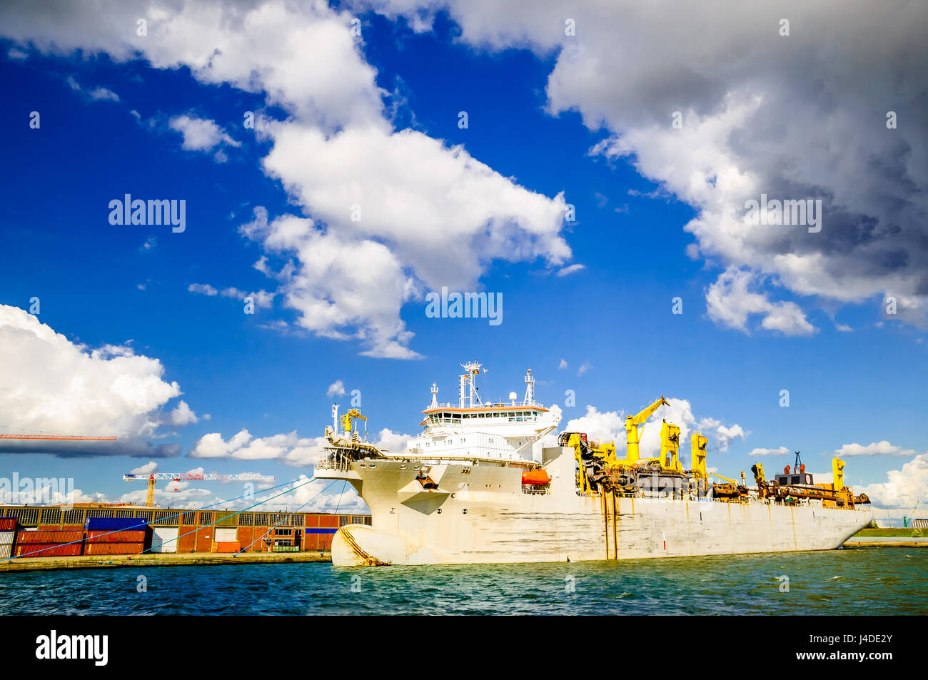 Transport ship in the port of Antwerp in Belgium Stock Photo