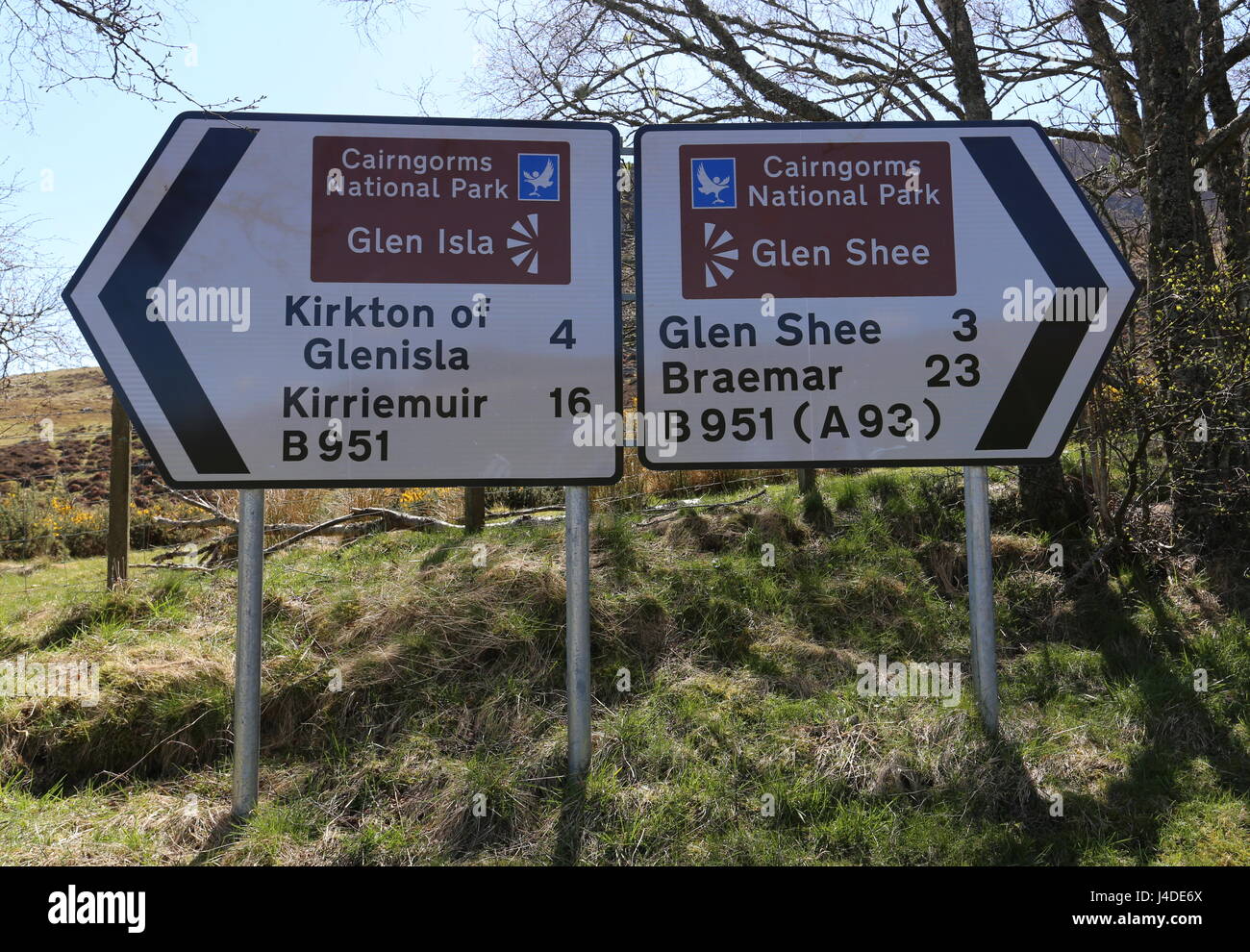 Sign for Glen Isla and Glen Shee near Forter Scotland  May 2017 Stock Photo