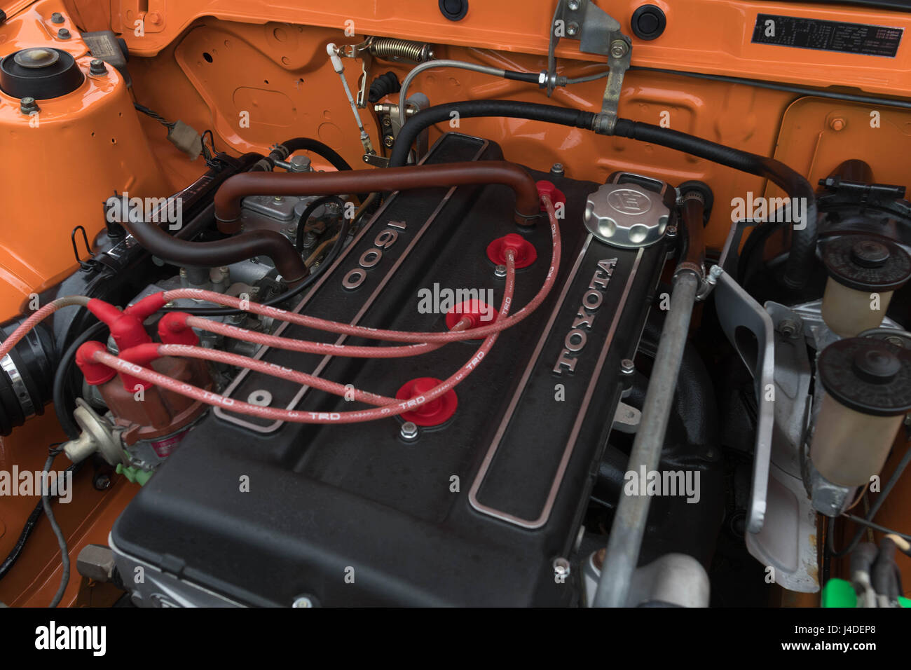 Long Beach, USA - May 6 2017: Toyota Corolla Sprinter engine 1972 on display during the 22nd annual All Toyotafest. Stock Photo