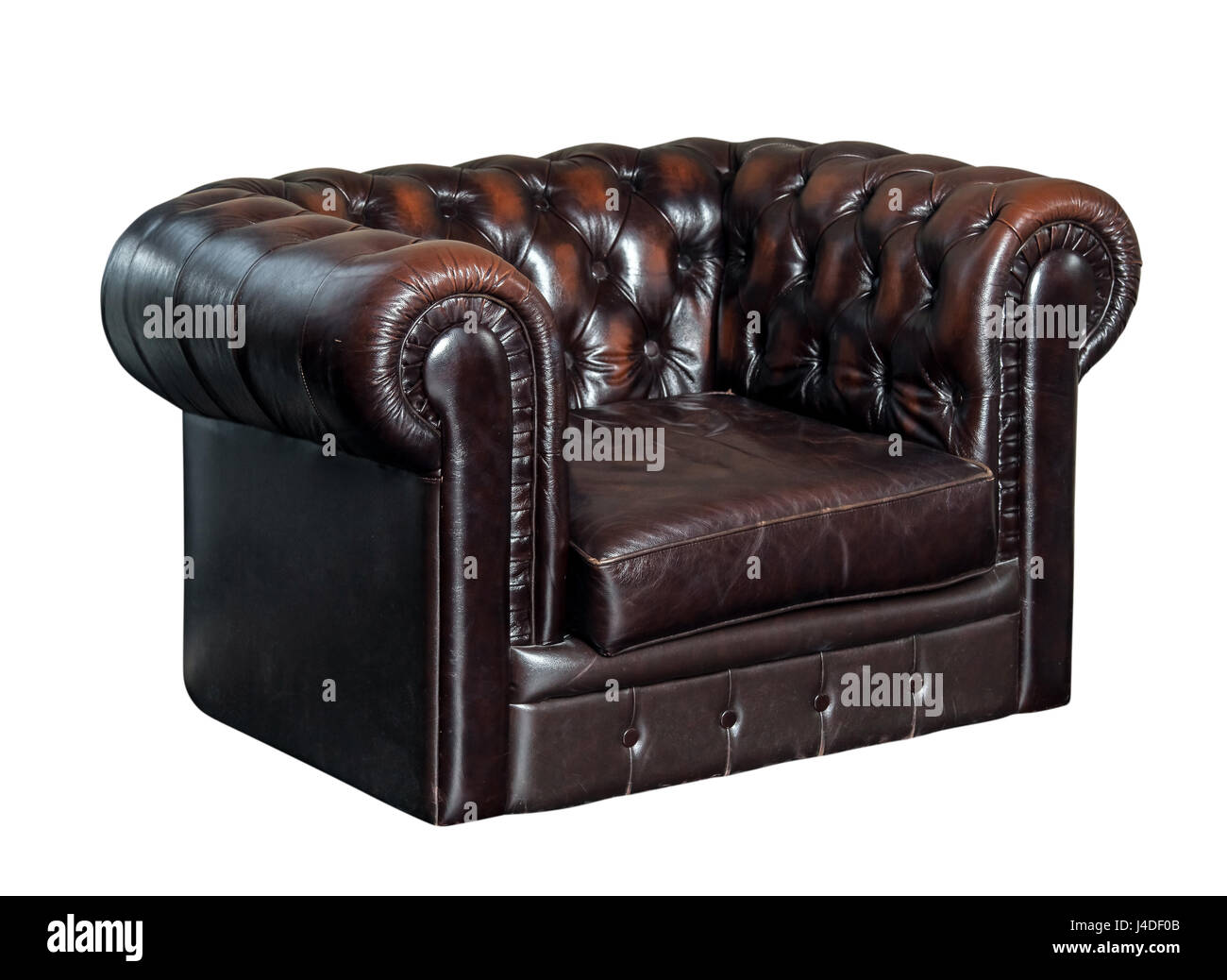 Classic brown leather armchair isolated Stock Photo