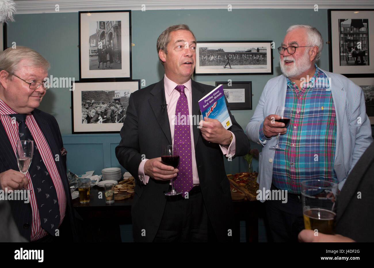 Former Ukip leader Nigel Farage speaks with Ukip members and supporters at the launch of Bill Etheridge's new book, Putting great back into Britain. Stock Photo