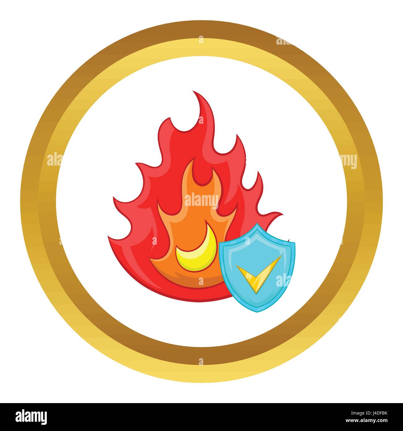 Fire and sky blue shield with tick vector icon Stock Vector
