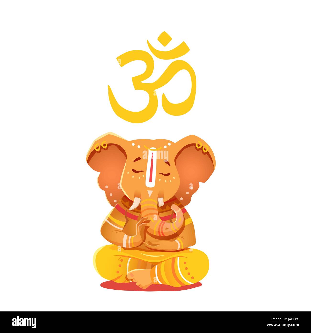 Illustration yellow Ganesh with Om symbol. Deity of the elephantheaded