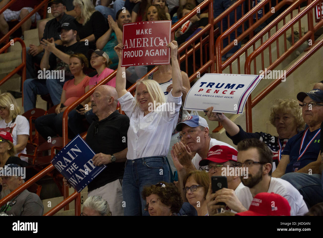 Trump Rally Today. Sign Supporters of President Donald Trump hold up signs inside a rally held ...