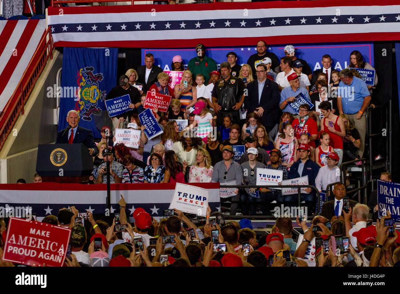 Vice President Mike Pence Takes The Stage At A Rally Held In Stock