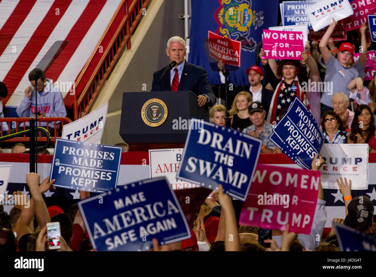 Vice President Mike Pence Takes The Stage At A Rally Held In Stock