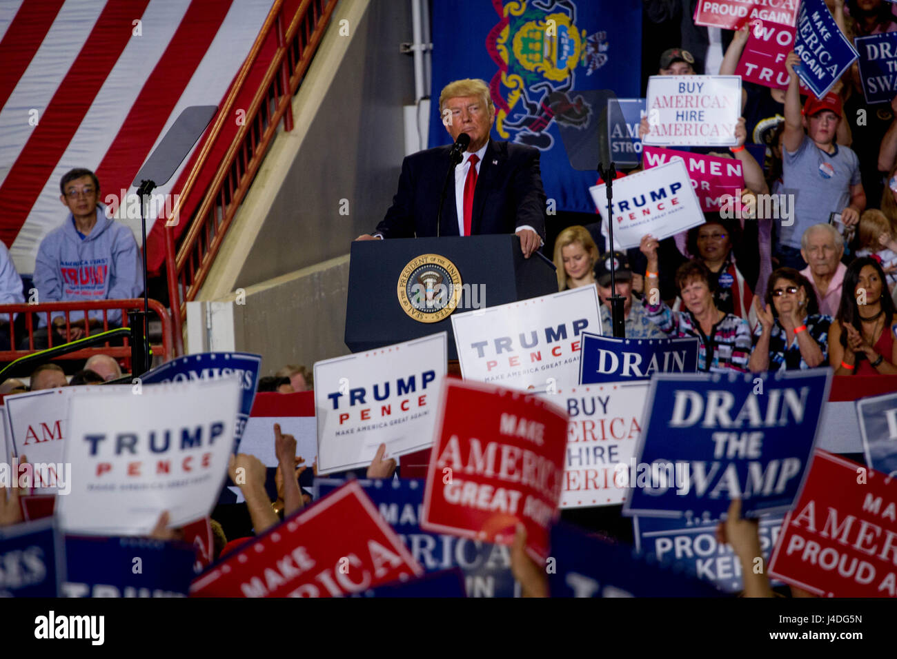 President Donald Trump Addresses A Rally Held In Harrisburg Pa To