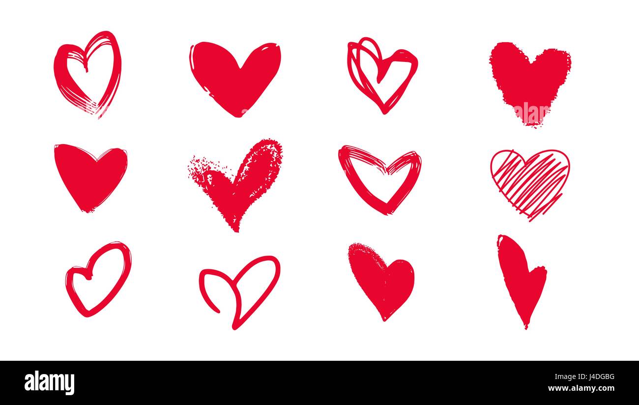 Collection of doodle hearts for Valentine's Day. Beautiful hearts for invitations, flyers, banners. Stock Vector