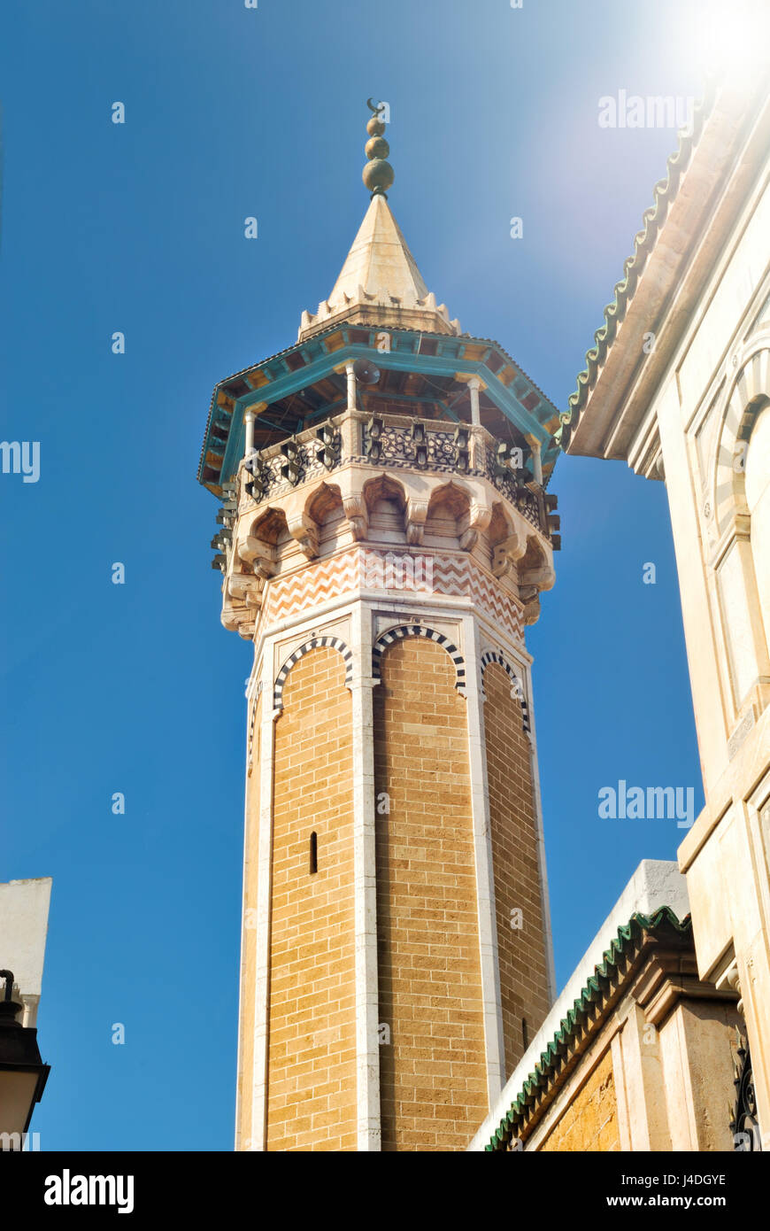 Minaret and the mosque Hammouda Pacha n the Medina of the city of Tunis, in Tunisia, Africa Stock Photo