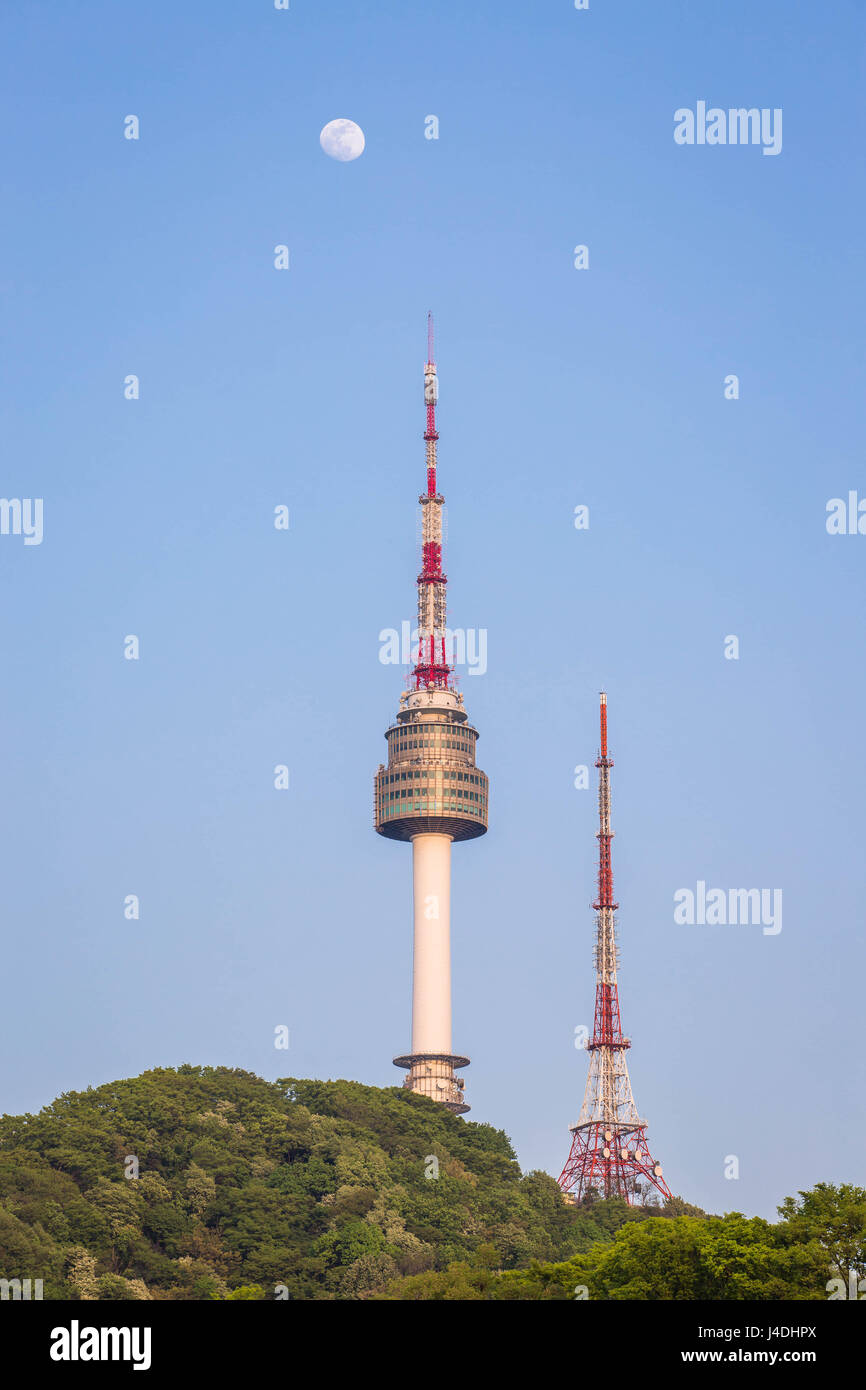 The spire of N Seoul Tower, or Namsan Tower, South Korea Stock Photo ...