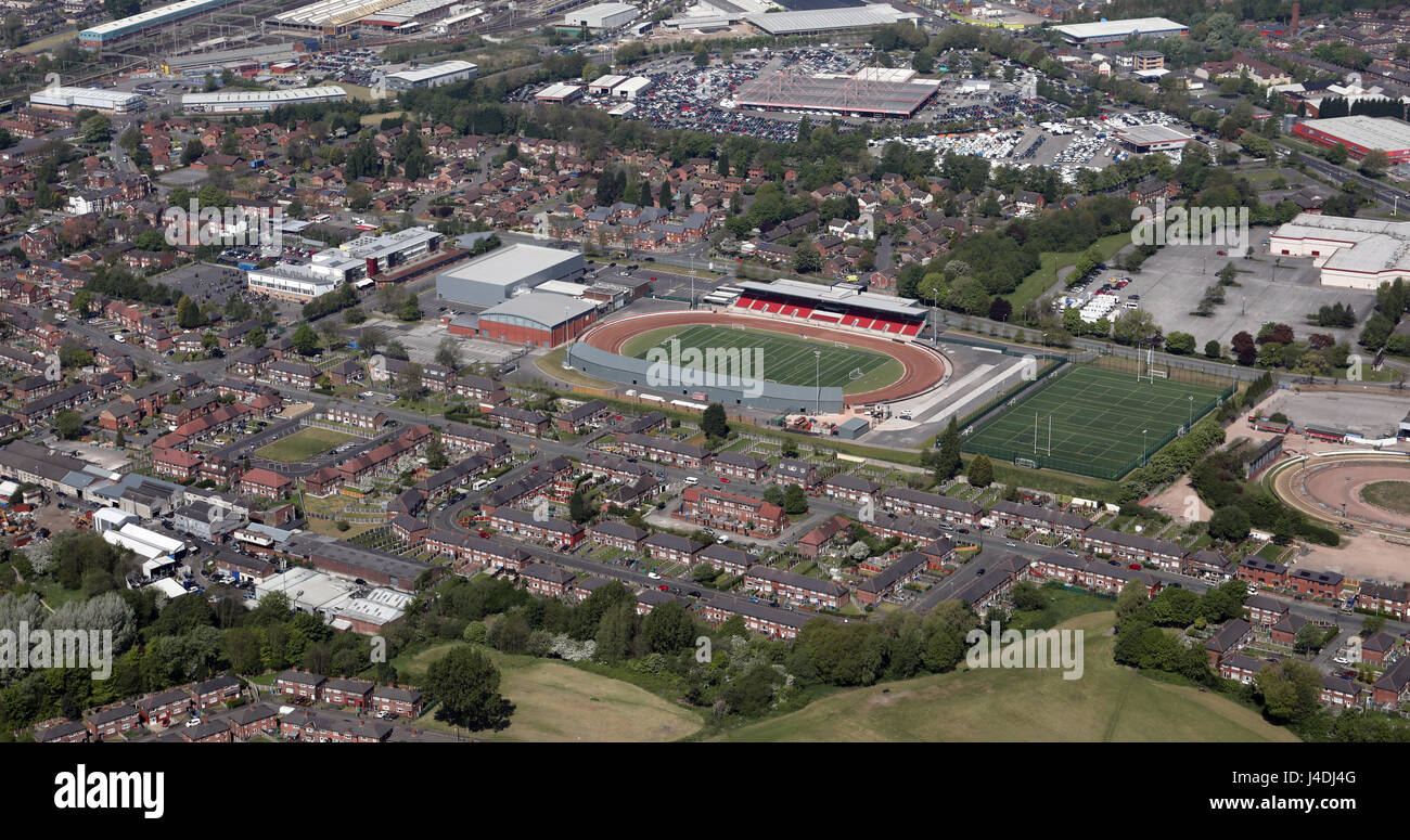 aerial view of Belle Vue Speedway Stadium & Dog Track, Manchester, UK Stock Photo