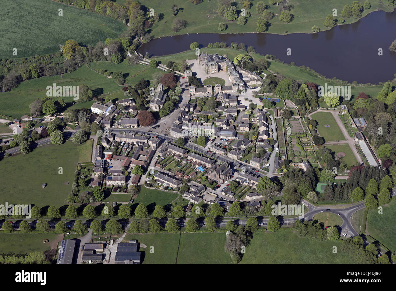 aerial view of Ripley village and Castle, North Yorkshire, UK Stock