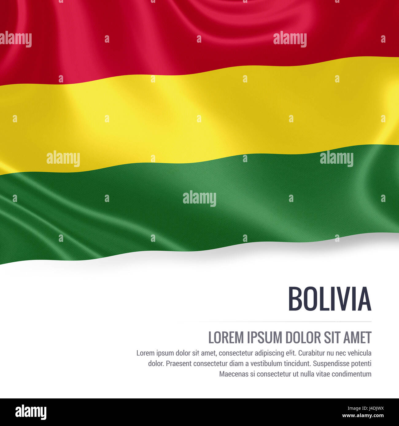 Silky flag of Bolivia waving on an isolated white background with the ...