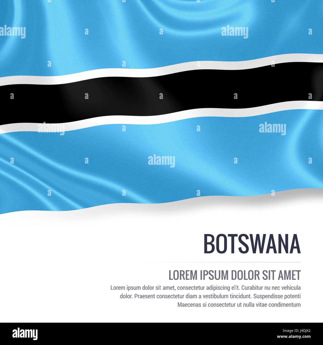 Silky flag of Botswana waving on an isolated white background with the ...
