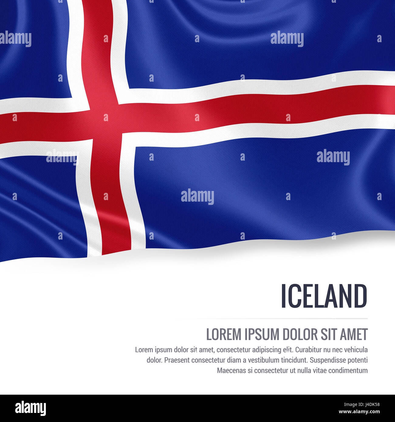 Silky flag of Iceland waving on an isolated white background with the ...