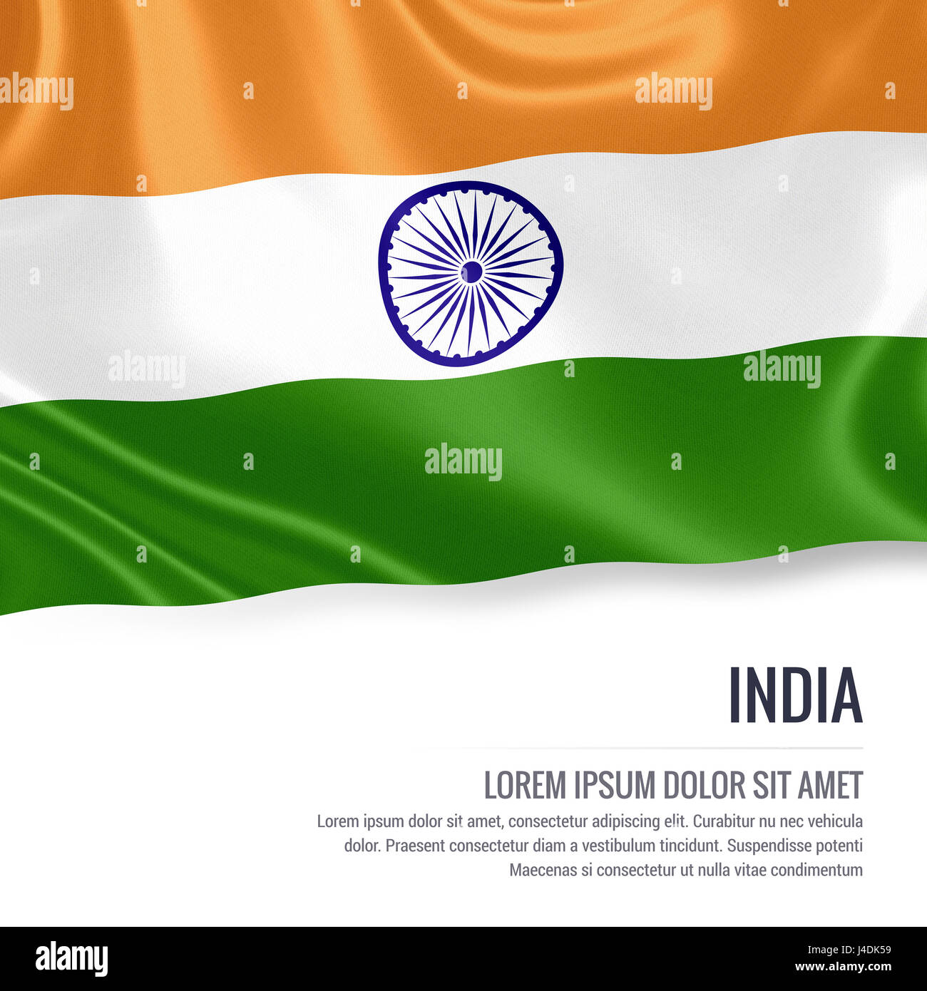 Silky flag of India waving on an isolated white background with the white  text area for your advert message. 3D rendering Stock Photo - Alamy