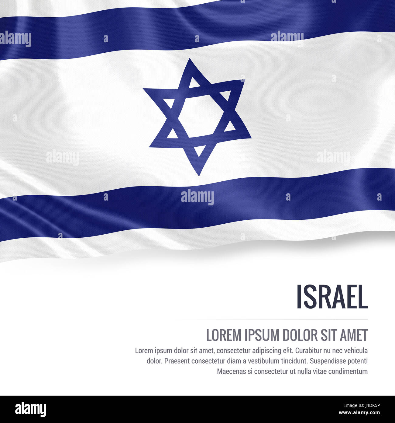 Silky flag of Israel waving on an isolated white background with the ...