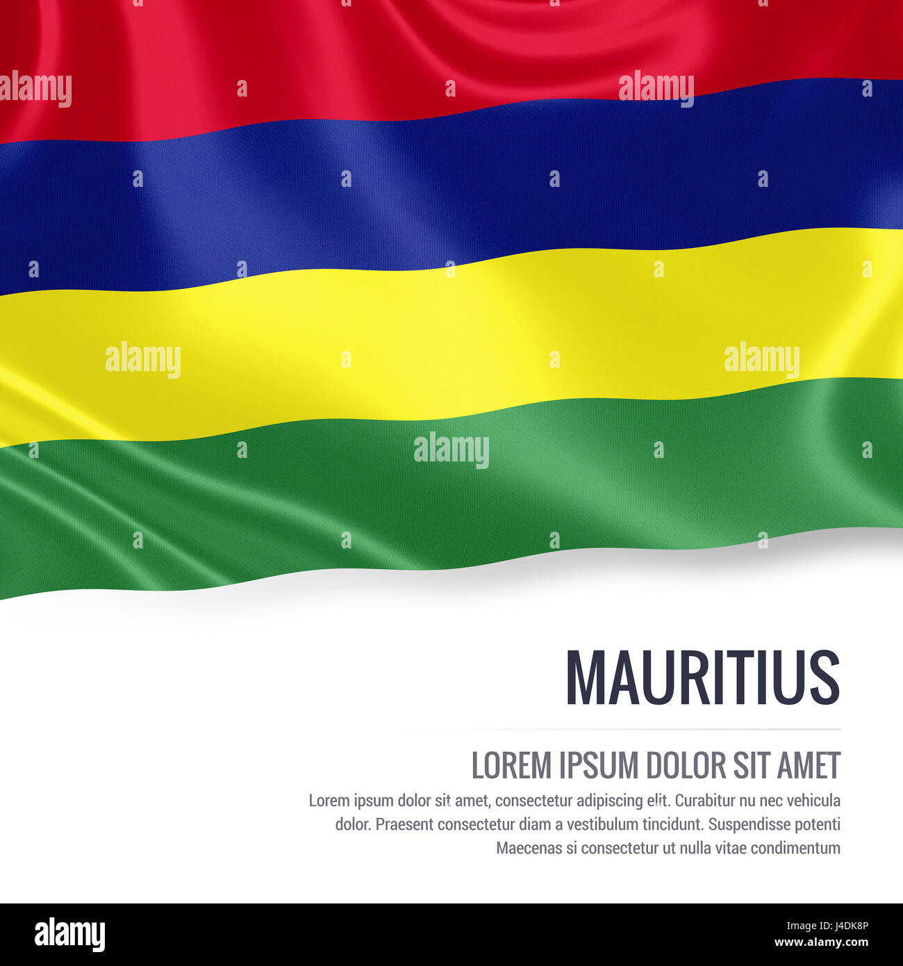 Silky flag of Mauritius waving on an isolated white background with the ...