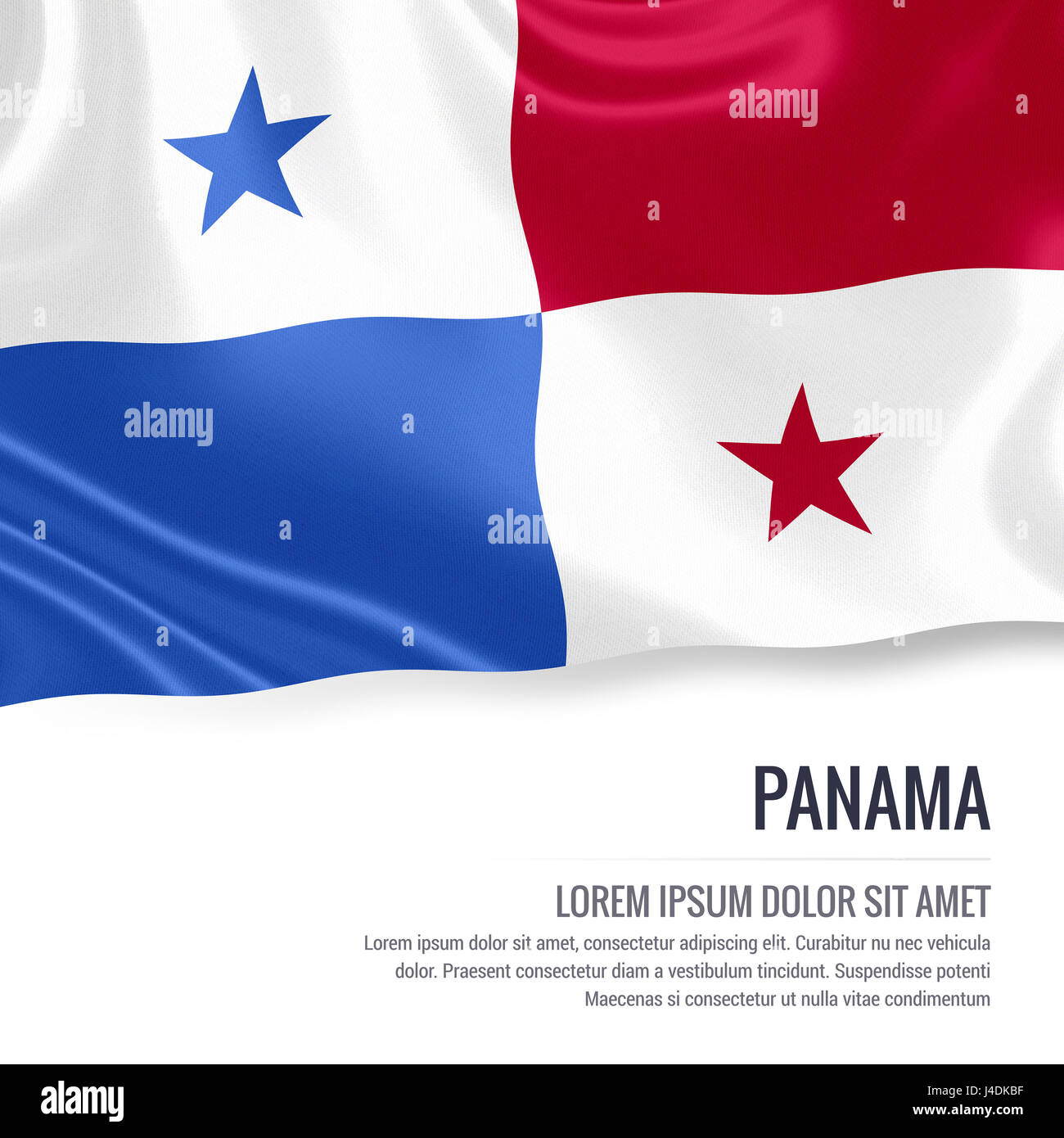 Silky flag of Panama waving on an isolated white background with the white text area for your advert message. 3D rendering. Stock Photo