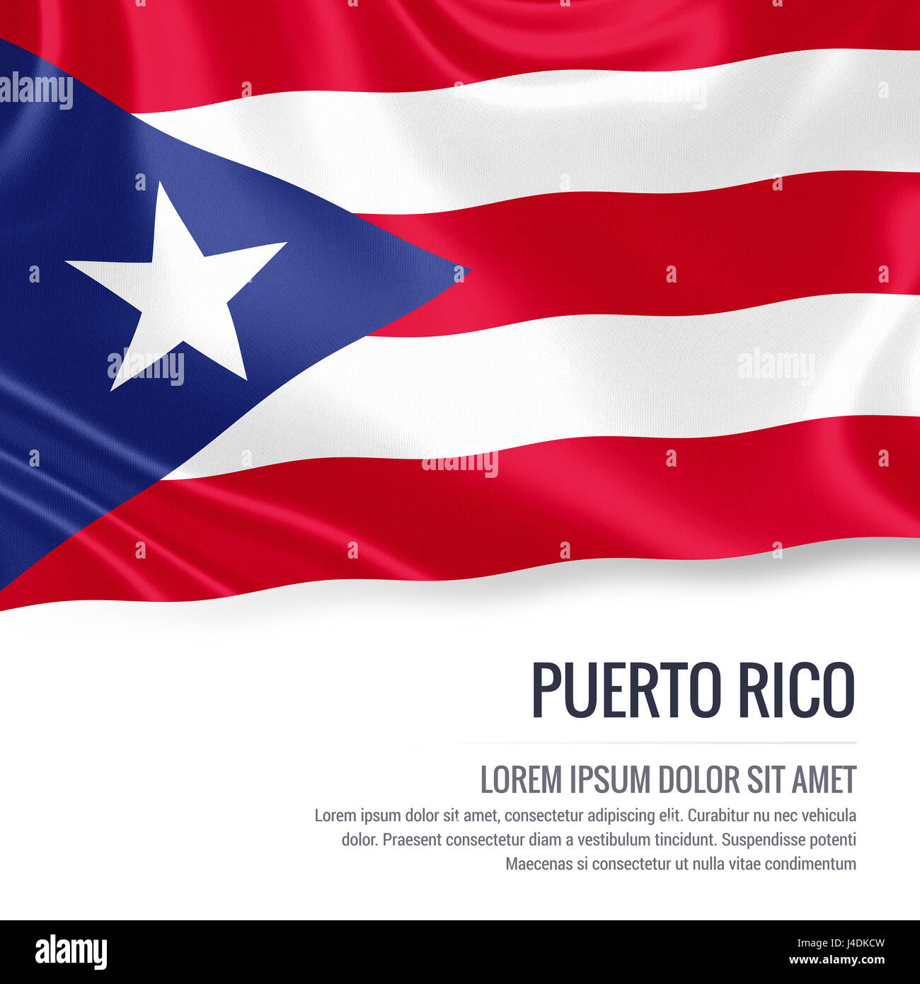 Silky flag of Puerto Rico waving on an isolated white background with ...