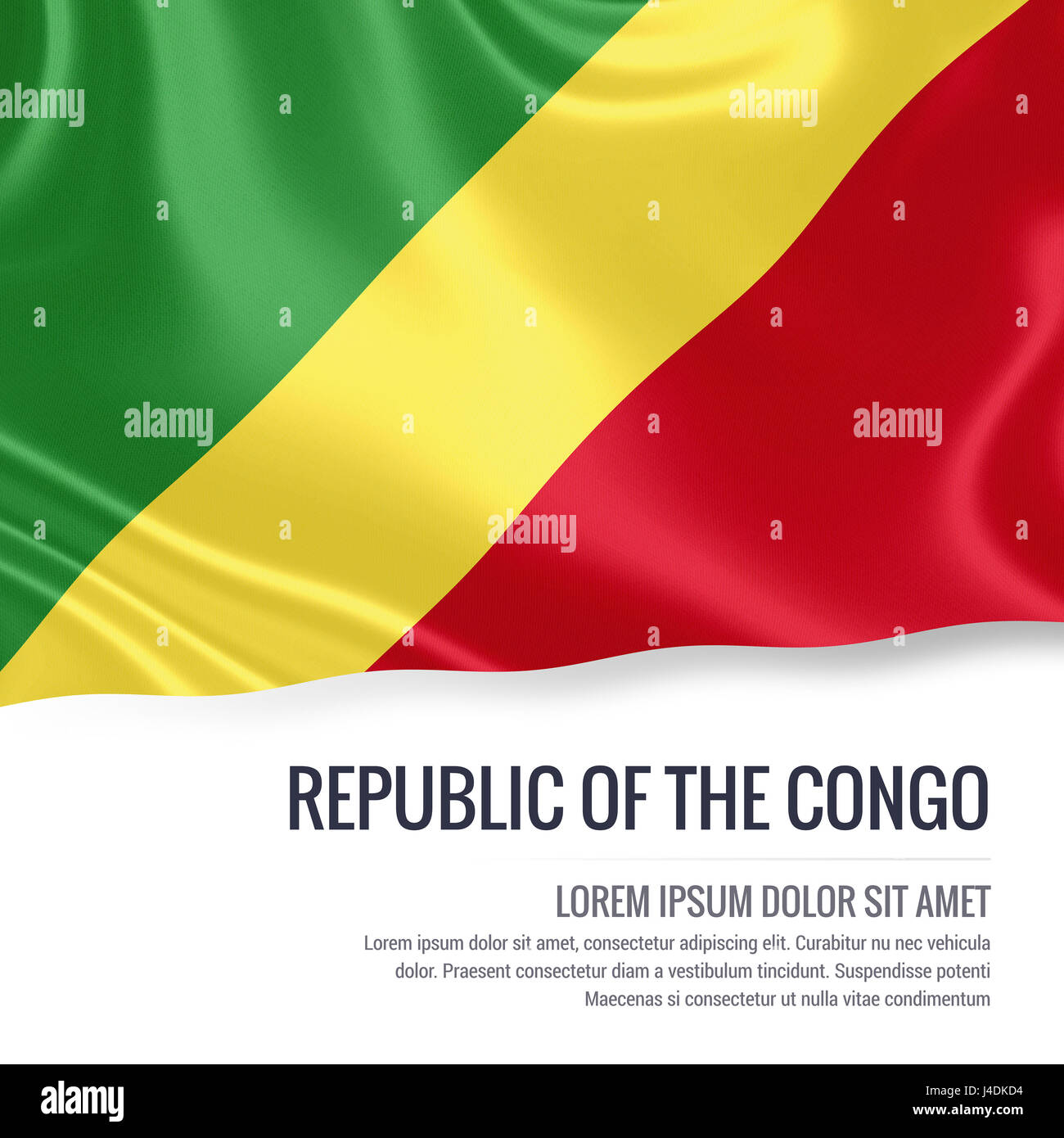 Silky flag of Republic of the Congo waving on an isolated white ...
