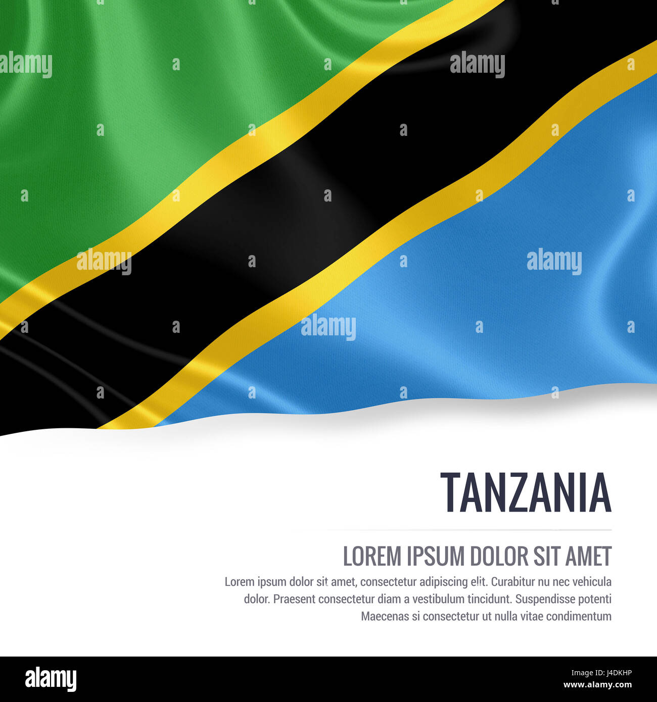 Silky flag of Tanzania waving on an isolated white background with the ...