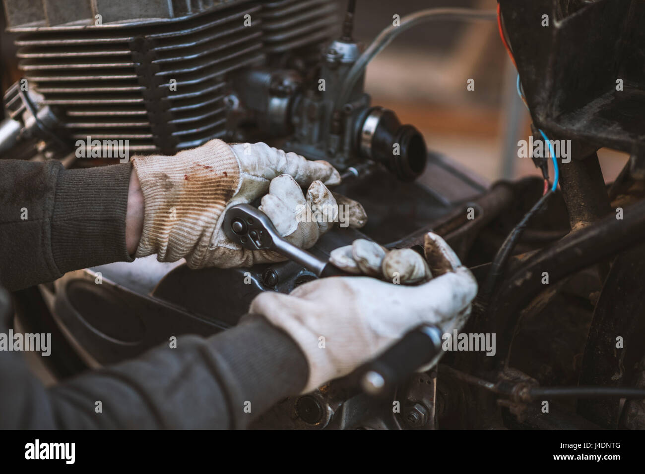 Caring and maintain for an old motorcycle Stock Photo Alamy