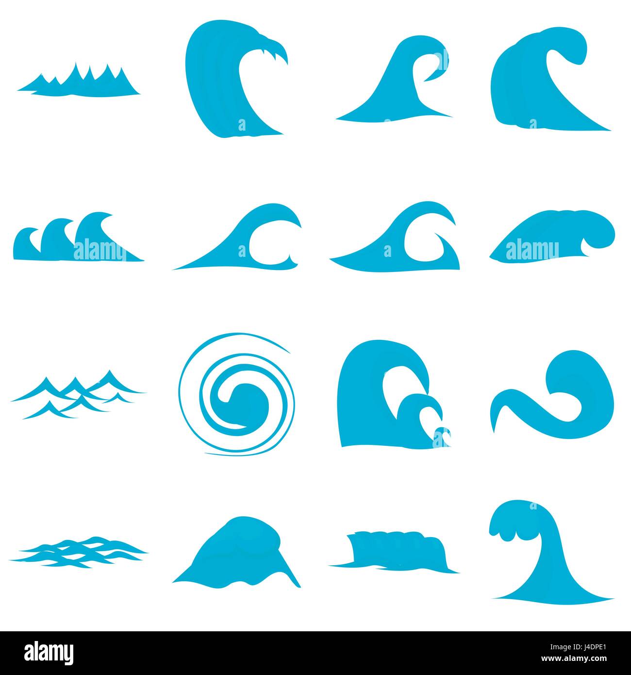 Waves icons set, flat style Stock Vector