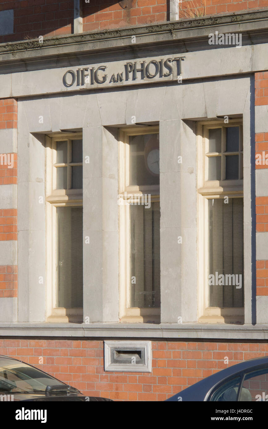 close up of the facade of a post office in Kells, County Meath, Ireland. Stock Photo