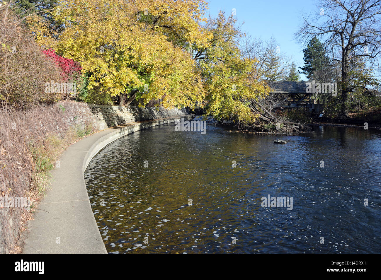 Fall at the river-walk in Naperville Stock Photo