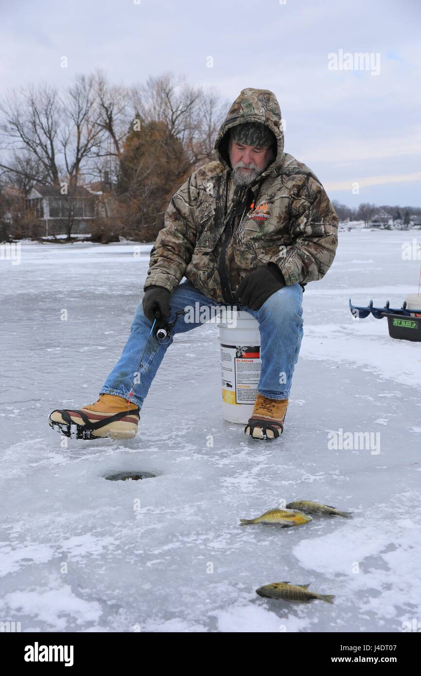 Ice fishing in Wisconsin Stock Photo