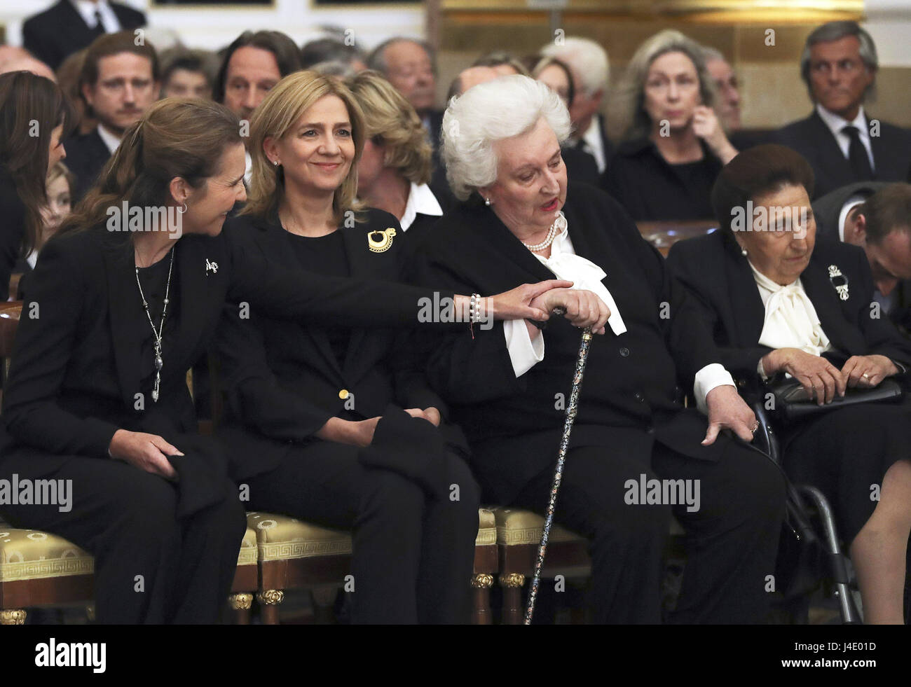 Madrid, Spain. 11th May, 2017. Infants Pilar, Margarita , Cristina and  Elena de Borbon during the funeral by the Infanta Alicia de Borbón-Parma  that has taken place today in the chapel of