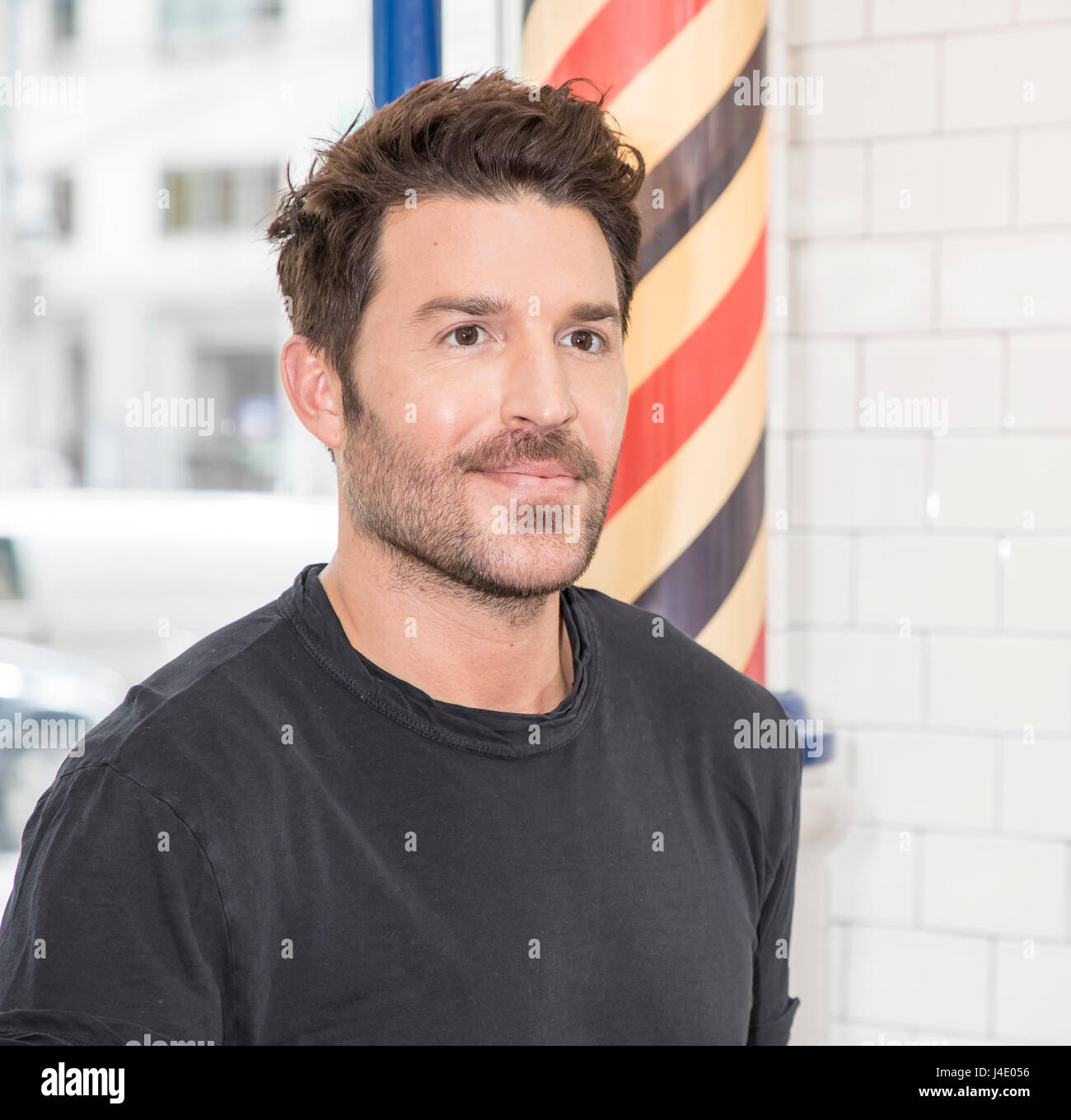 New York, USA. 11th May, 2017. Old Spice and Celebrity Groomer Benjamin Thigpen Team Up to teach guys how to get a 'hair' of confidence at Made Man Barber Shop, Manhattan Credit: Sam Aronov/Alamy Live News Stock Photo