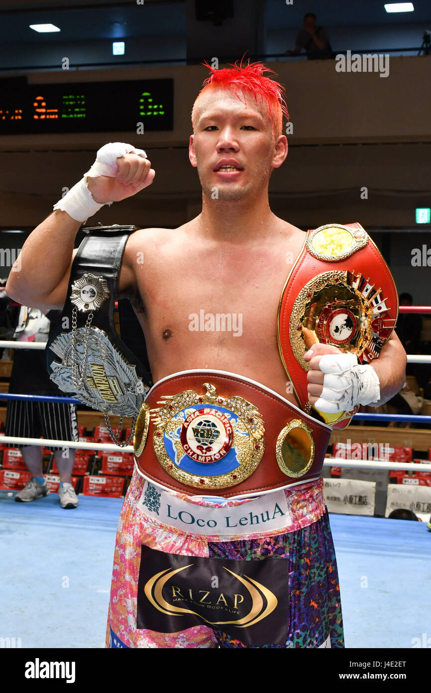 Tokyo, Japan. 8th May, 2017. Kyotaro Fujimoto (JPN) Boxing : Kyotaro  Fujimoto of Japan poses with his champion belts after winning the OPBF and  vacant WBO Asia Pacific heavyweight titles bout at