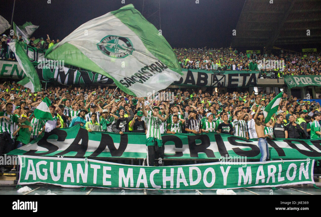 Fans of Atletico Nacional supporters cheer during the Sudamericana 2017 south american cup final match between Atletico Nacional vs Chapecoense Stock Photo