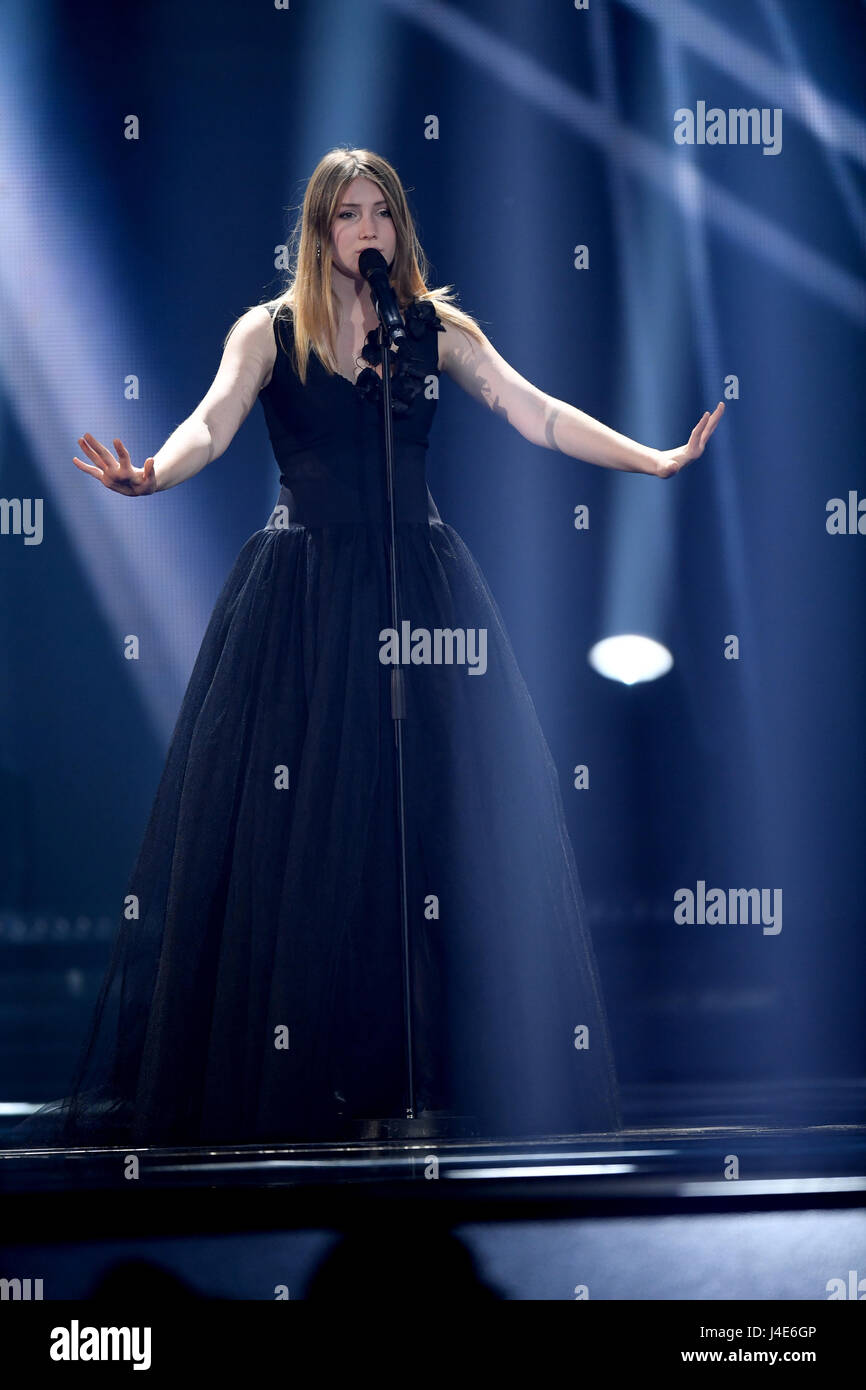 Kiev, Ukraine. 12th May, 2017. Blanche representing Belgium singing "City  Lights" at the dress rehearsal for the 62nd Eurovision Song Contest in  Kiev, Ukraine, 12 May 2017. The Ukrainian capital Kiev hosts