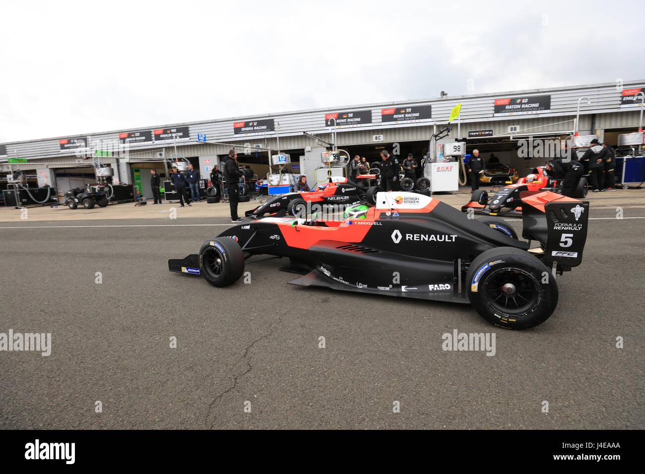 Silverstone, United Kingdom. 13th May, 2017. Silverstone, United Kingdom. 13th May, 2017. The number 5 car of Thomas Maxwell and Tech 1 Racing entering the pits for the Formula Renault 2.0 Eurocup at Silverstone Credit: Paren Raval/Alamy Live News Stock Photo