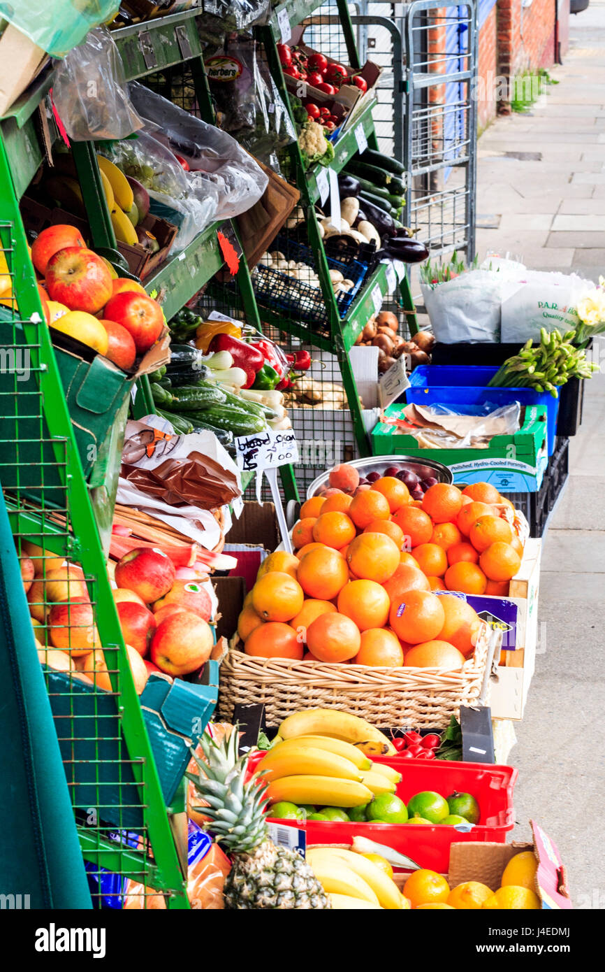 Fruit and vegetables on display outside a local shop in North London