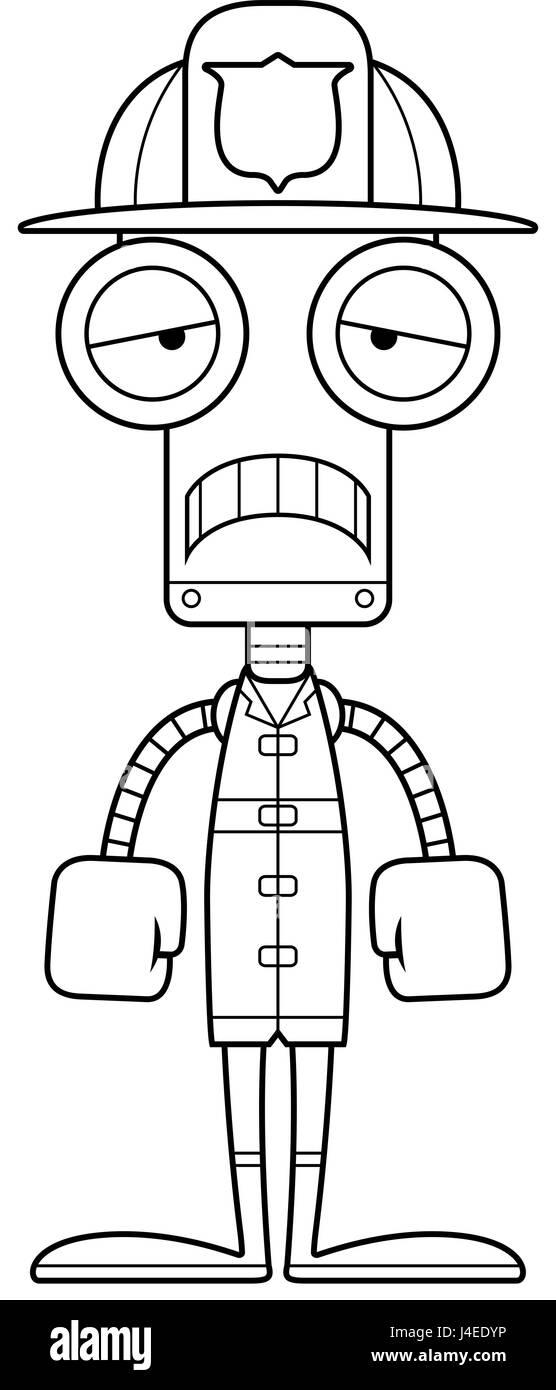 A cartoon firefighter robot looking sad. Stock Vector